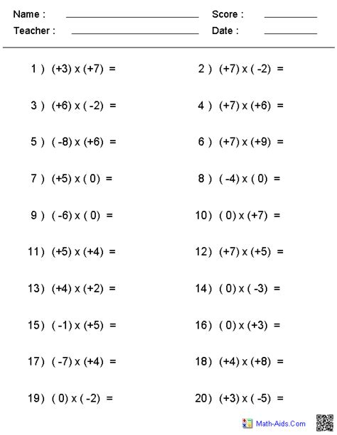 multiplying negative mixed numbers worksheet